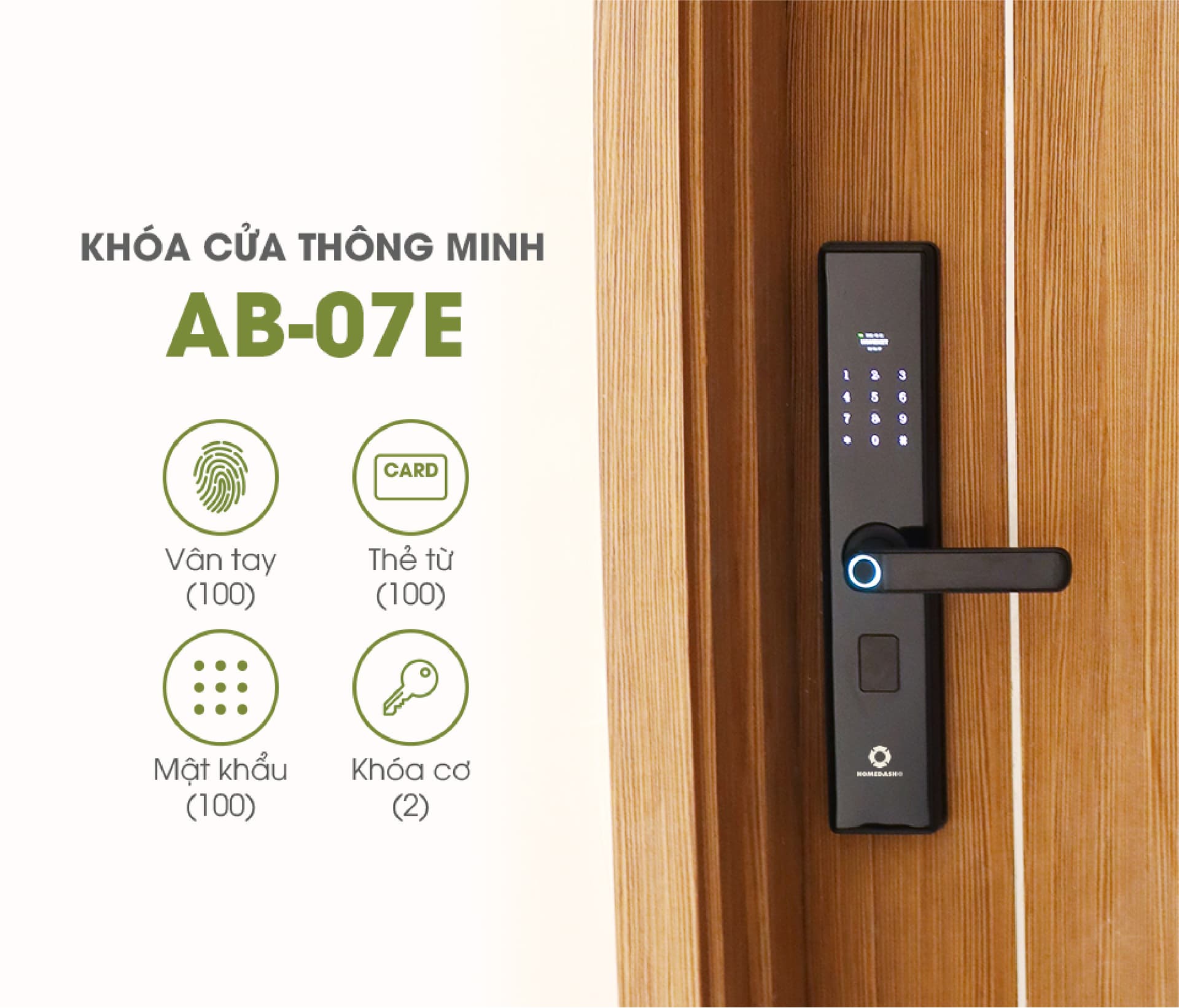 Khoá vân tay cửa gỗ 4 tính năng AB-07E HomeDash